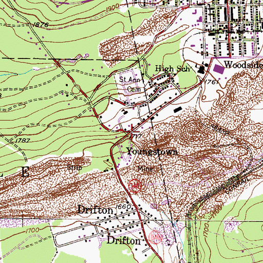 Topographic Map of Youngstown, PA