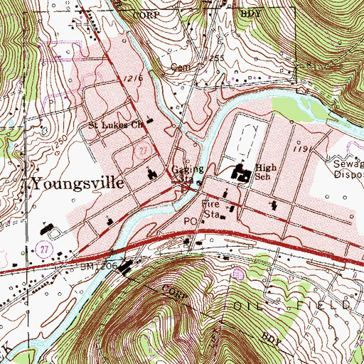 Topographic Map of Youngsville, PA