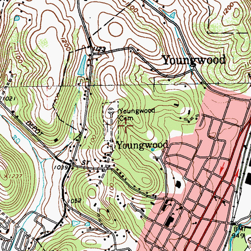 Topographic Map of Youngwood Cemetery, PA