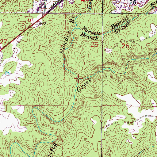 Topographic Map of Gowder Branch, AL