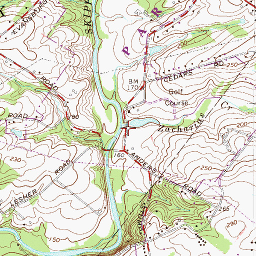 Topographic Map of Zacharias Creek, PA