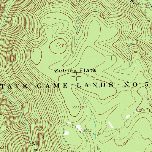 Topographic Map of Zebley Flats, PA