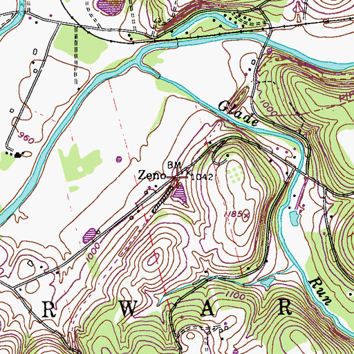 Topographic Map of Zeno, PA