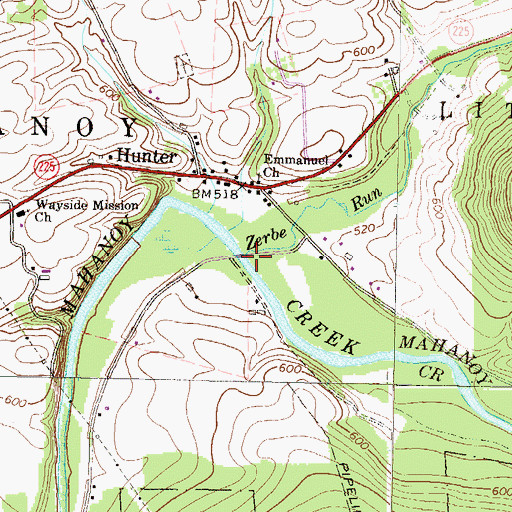 Topographic Map of Zerbe Run, PA