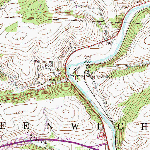 Topographic Map of Zettlemoyers Bridge, PA