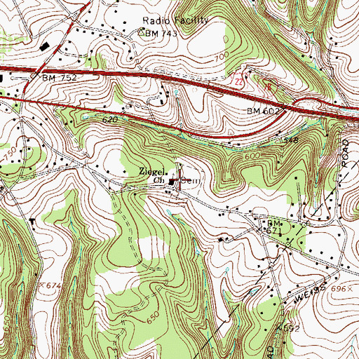 Topographic Map of Ziegels Union Church, PA