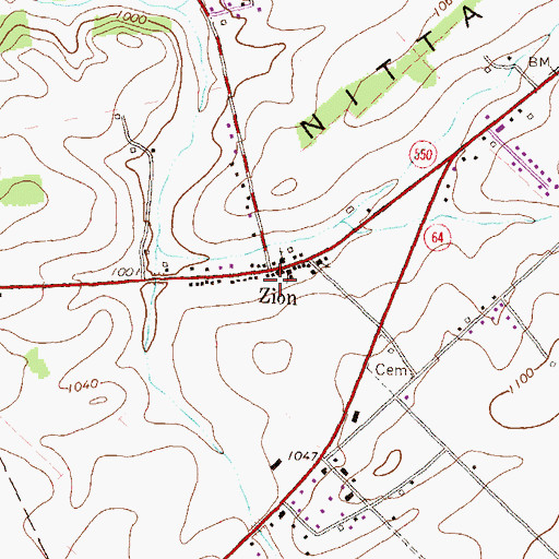 Topographic Map of Zion, PA