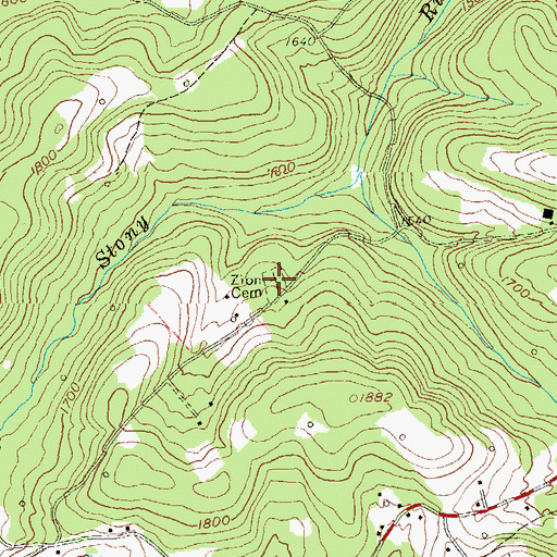 Topographic Map of Zion Cemetery, PA