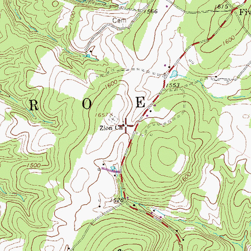 Topographic Map of Zion Church, PA