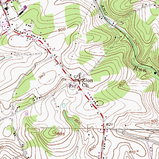 Topographic Map of Zion Church, PA