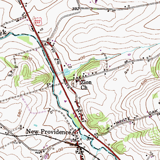 Topographic Map of Zion Church, PA