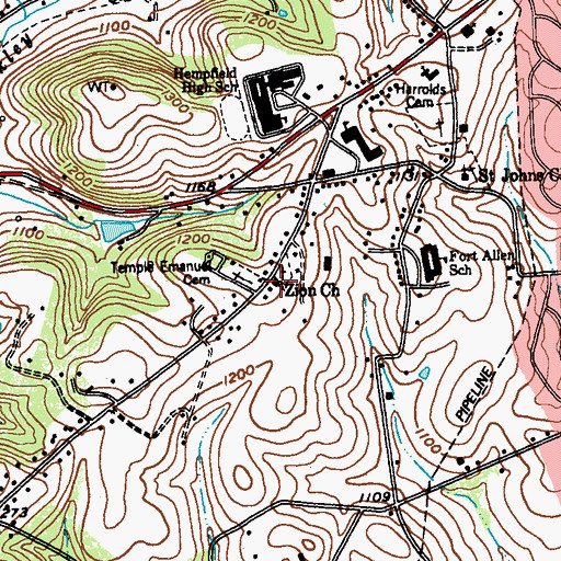 Topographic Map of Zion Church, PA