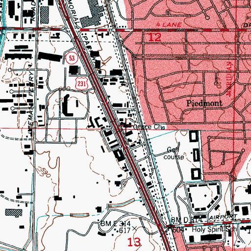 Topographic Map of Grace Church, AL