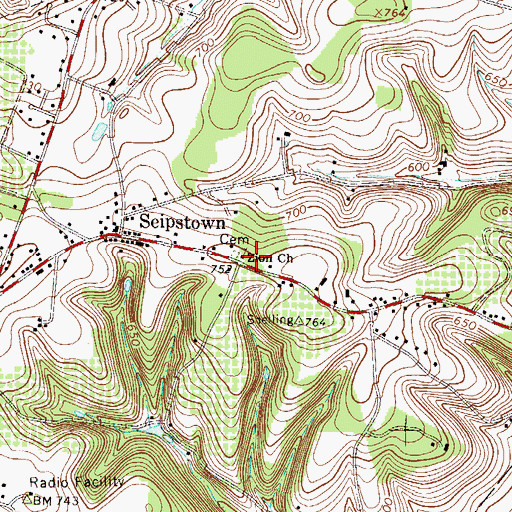 Topographic Map of Zion Church, PA