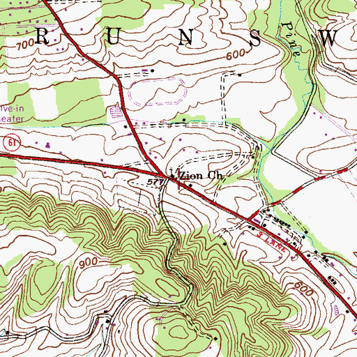 Topographic Map of Zion United Church of Christ, PA