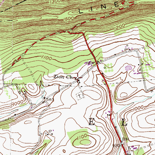 Topographic Map of Zion Church, PA