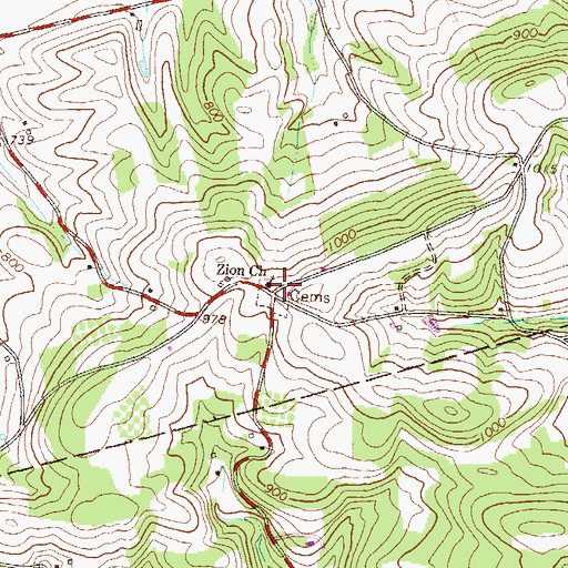 Topographic Map of Zion Church, PA