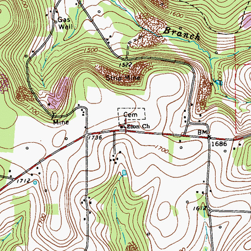 Topographic Map of Zion Church, PA