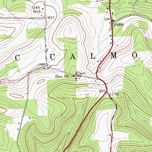 Topographic Map of Zion Church, PA