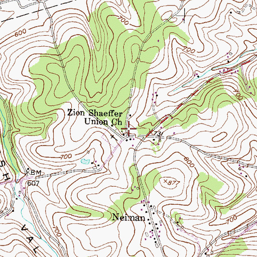 Topographic Map of Zion Shaeffer Union Church, PA