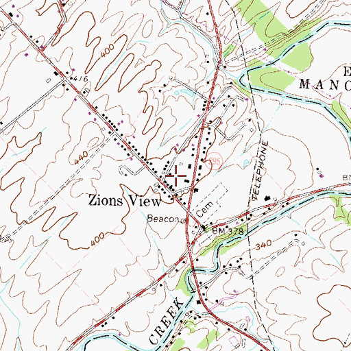 Topographic Map of Zions View, PA