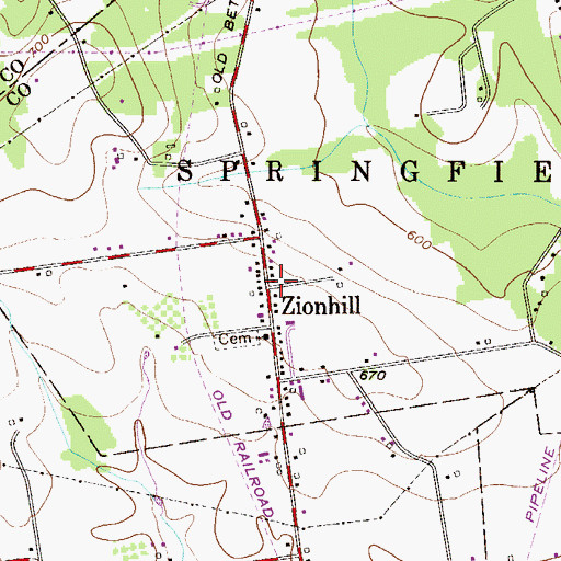 Topographic Map of Zionhill, PA