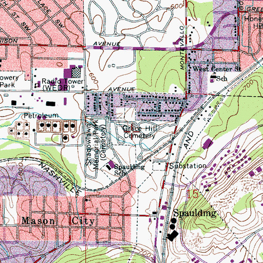 Topographic Map of Grace Hill Cemetery, AL