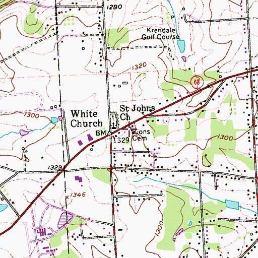 Topographic Map of Zions Cemetery, PA