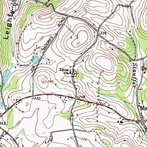 Topographic Map of Zions Church, PA