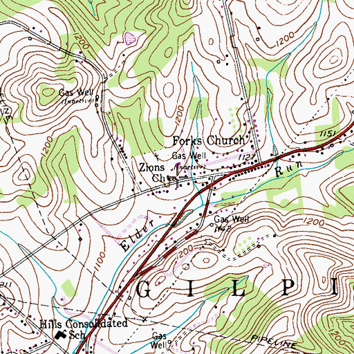 Topographic Map of Zions Church, PA