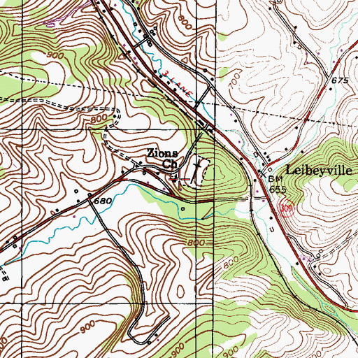 Topographic Map of Zions Church, PA