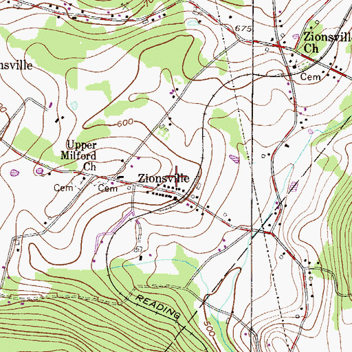 Topographic Map of Zionsville, PA