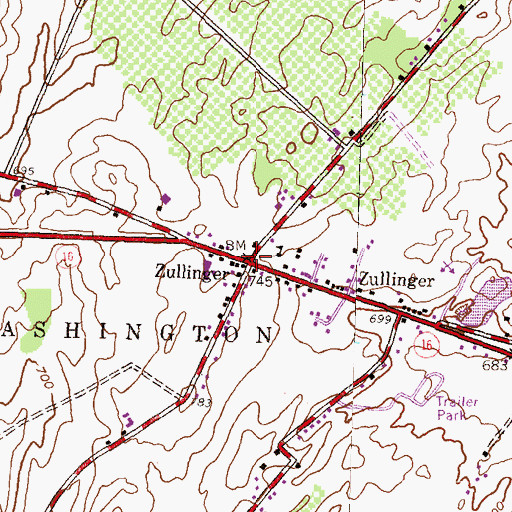 Topographic Map of Zullinger, PA