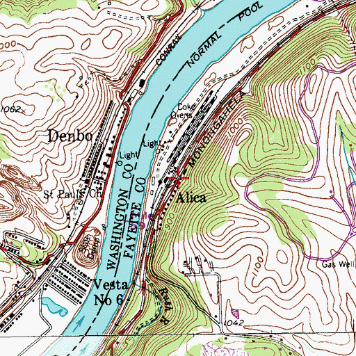 Topographic Map of Alica, PA