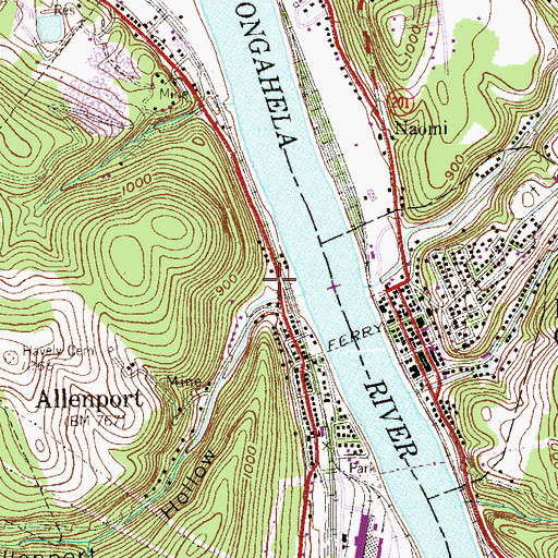 Topographic Map of Allenport Hollow, PA