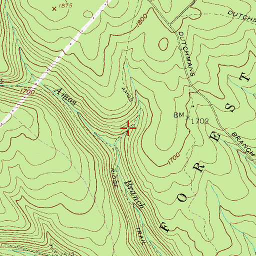 Topographic Map of Amos Ridge Trail, PA