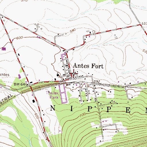 Topographic Map of Antes Fort, PA