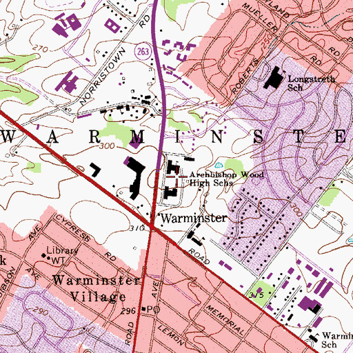 Topographic Map of Archbishop Wood High School, PA