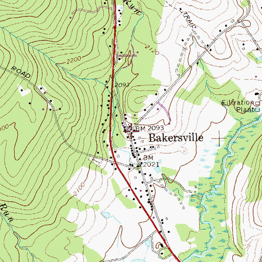 Topographic Map of Bakersville, PA