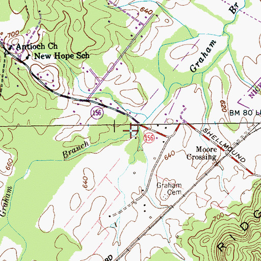 Topographic Map of Graham Branch, AL