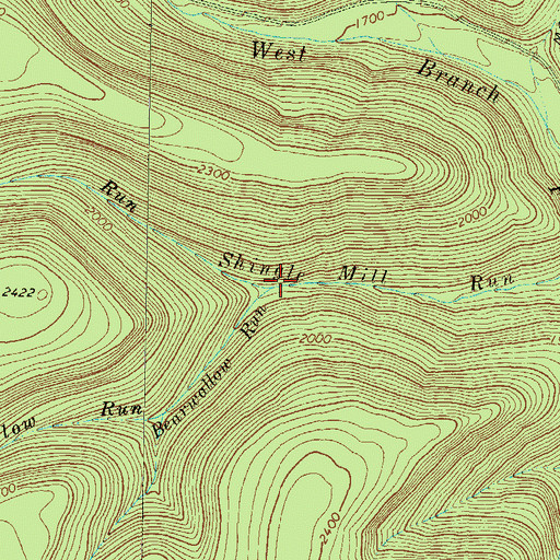 Topographic Map of Bearwallow Run, PA
