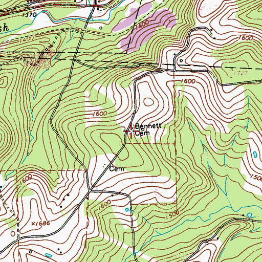 Topographic Map of Bennett Cemetery, PA