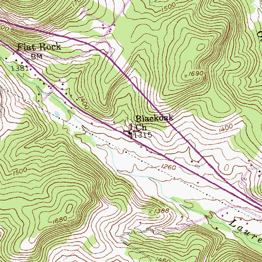 Topographic Map of Blackoak Church, PA
