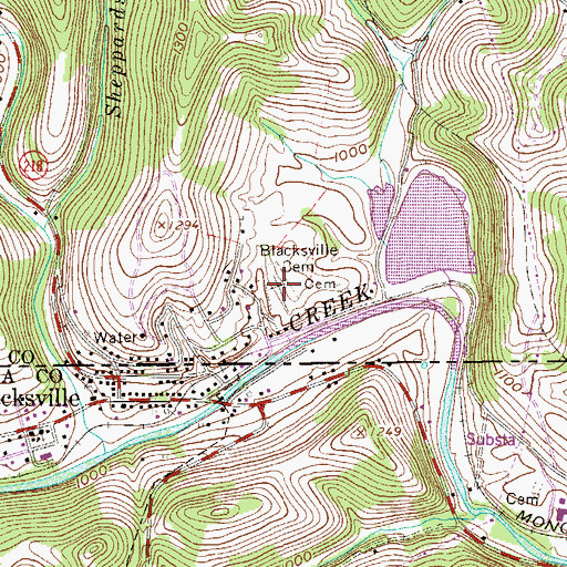 Topographic Map of Blacksville Cemetery, PA