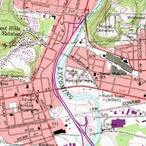 Topographic Map of Bowman Field, PA