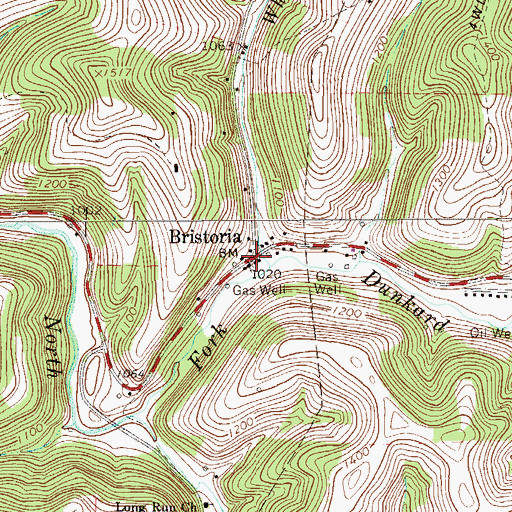 Topographic Map of Bristoria, PA