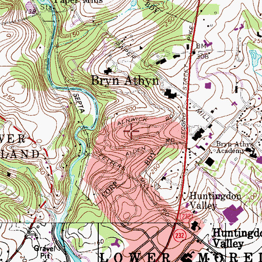 Topographic Map of Bryn Athyn, PA