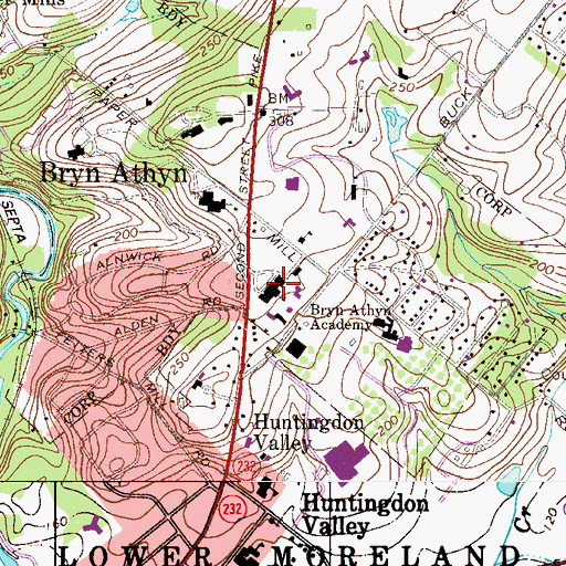 Topographic Map of Bryn Athyn College of the New Church, PA