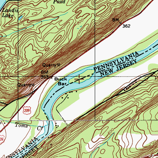 Topographic Map of Buck Bar, PA