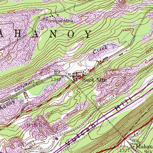 Topographic Map of Buck Mountain, PA